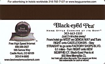 Hotel Keycard Best Western Colorado (State) U.S.A. (State) Back