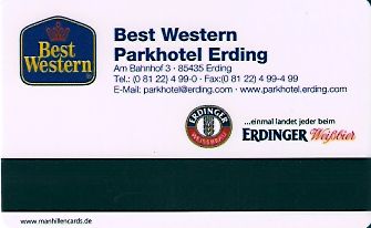 Hotel Keycard Best Western Erding Germany Back