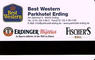 Hotel Keycard Best Western Erding Germany Back