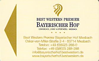 Hotel Keycard Best Western Miesbach Germany Front