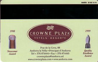 Hotel Keycard Crowne Plaza  Andorra Back