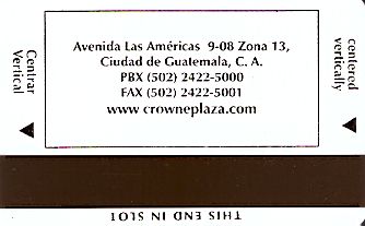 Hotel Keycard Crowne Plaza  Guatemala Back