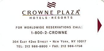 Hotel Keycard Crowne Plaza New York City U.S.A. Front