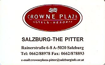 Hotel Keycard Crowne Plaza Salzburg Austria Front