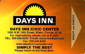Hotel Keycard Days Inn Miami U.S.A. Front