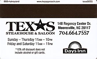 Hotel Keycard Days Inn North Carolina (State) U.S.A. (State) Back