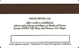 Hotel Keycard Disney Hotels Walt Disney U.S.A. Back