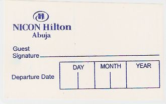 Hotel Keycard Hilton Abuja Nigeria Front