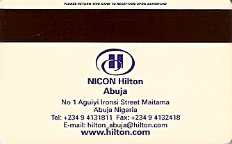 Hotel Keycard Hilton Abuja Nigeria Back