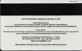 Hotel Keycard Hilton Bodrum Turkey Back