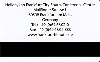 Hotel Keycard Holiday Inn Frankfurt Germany Back