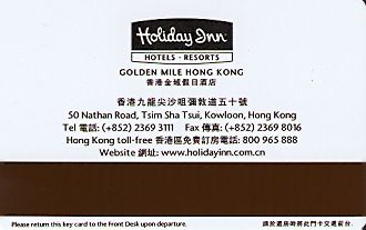 Hotel Keycard Holiday Inn  Hong Kong Back