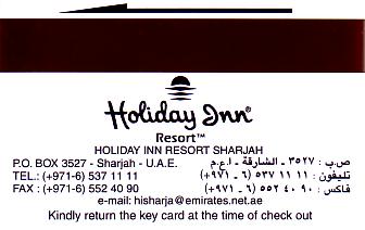 Hotel Keycard Holiday Inn Sharjah United Arab Emirates Back