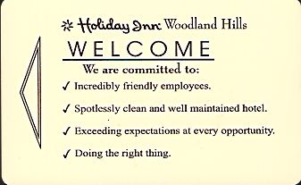 Hotel Keycard Holiday Inn Woodland Hills U.S.A. Front
