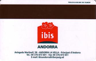 Hotel Keycard Ibis  Andorra Back