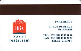 Hotel Keycard Ibis Paris France Back