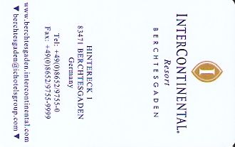 Hotel Keycard Inter-Continental Berchtesgaden Germany Front