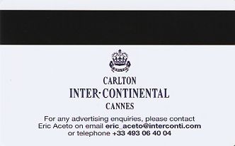 Hotel Keycard Inter-Continental Cannes France Back