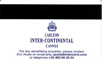 Hotel Keycard Inter-Continental Cannes France Back