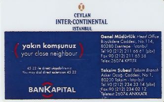Hotel Keycard Inter-Continental Istanbul Turkey Front