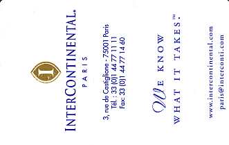 Hotel Keycard Inter-Continental Paris France Front