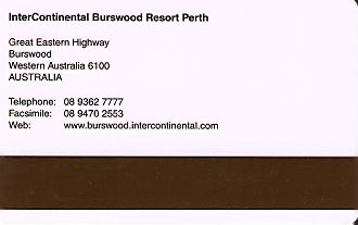 Hotel Keycard Inter-Continental Perth Australia Back