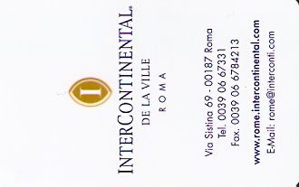 Hotel Keycard Inter-Continental Rome Italy Front