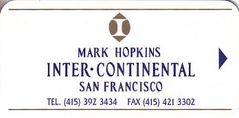 Hotel Keycard Inter-Continental San Francisco U.S.A. Front
