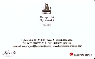 Hotel Keycard Kempinski Prague Czech Republic Front