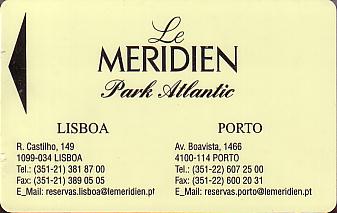 Hotel Keycard Le Meridien Lisbon Portugal Front