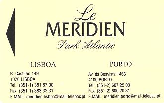 Hotel Keycard Le Meridien Lisbon Portugal Front