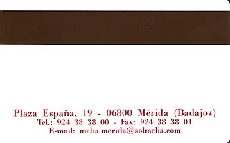 Hotel Keycard Sol Melia Badajoz Spain Back