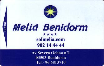 Hotel Keycard Sol Melia Benidorm Spain Front