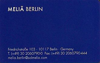Hotel Keycard Sol Melia Berlin Germany Front