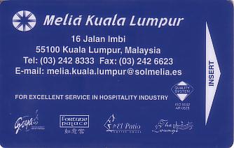 Hotel Keycard Sol Melia Kuala Lumpur Malaysia Front