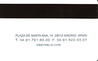 Hotel Keycard Sol Melia Madrid Spain Back
