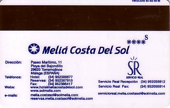 Hotel Keycard Sol Melia Malaga Spain Back