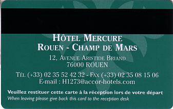 Hotel Keycard Mercure Rouen France Back