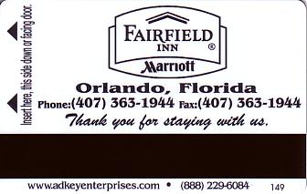 Hotel Keycard Marriott - Fairfield Inn & Suites Orlando U.S.A. Back
