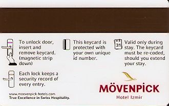 Hotel Keycard Movenpick Izmir Turkey Back