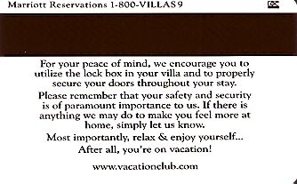 Hotel Keycard Marriott - Vacation Club Grande Vista U.S.A. Back