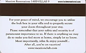 Hotel Keycard Marriott - Vacation Club Grande Vista U.S.A. Back