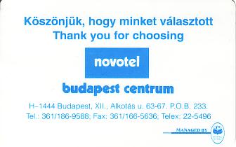 Hotel Keycard Novotel Budapest Hungary Front