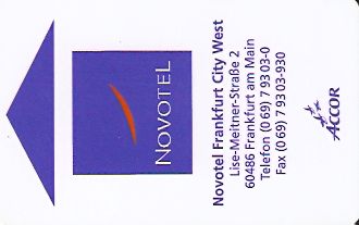 Hotel Keycard Novotel Frankfurt Germany Front