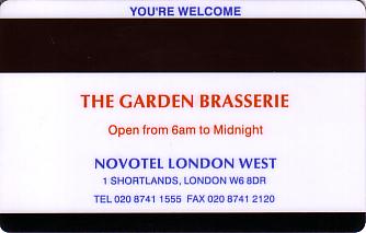 Hotel Keycard Novotel London United Kingdom Back
