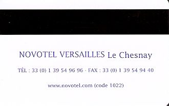 Hotel Keycard Novotel Versailles France Back