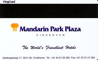 Hotel Keycard Park plaza Eindhoven Netherlands Back