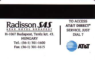 Hotel Keycard Radisson Budapest Hungary Back