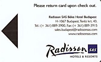 Hotel Keycard Radisson Budapest Hungary Front