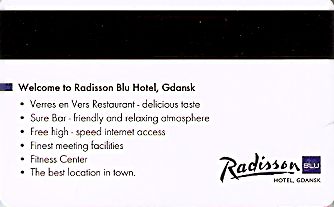 Hotel Keycard Radisson Gdansk Poland Back